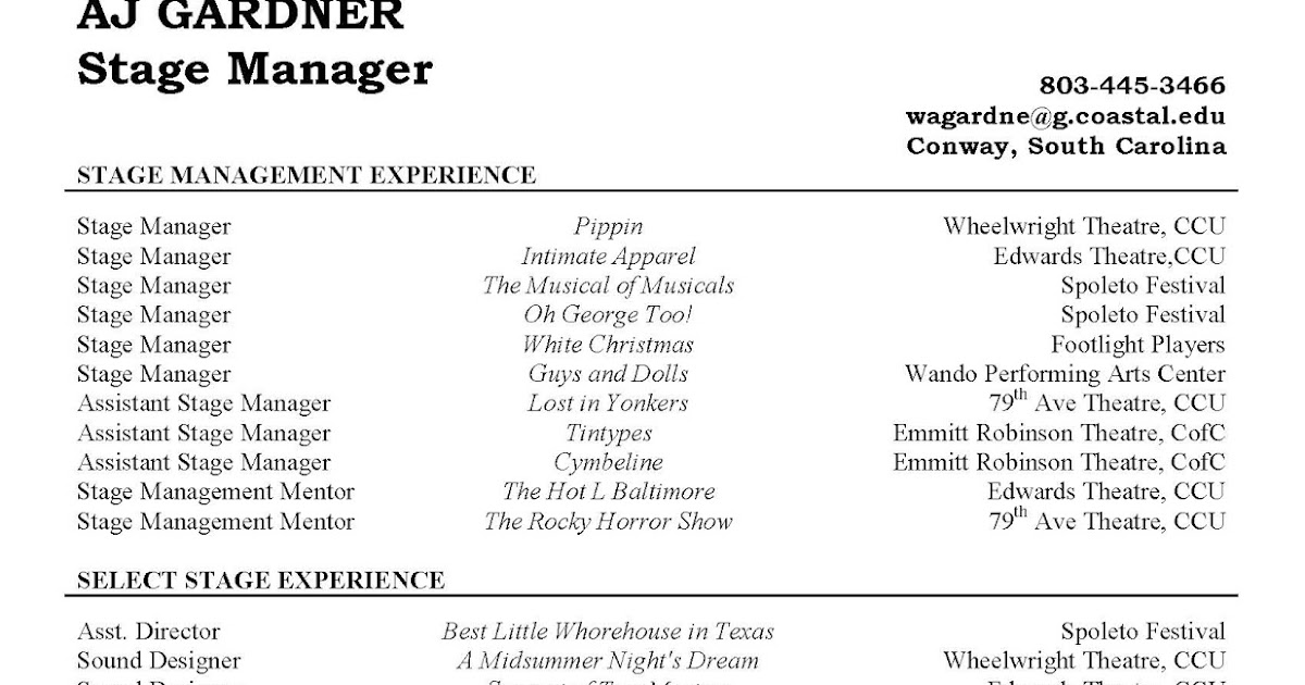 Stage manager theatre resume